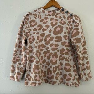 Ann Taylor Factory Crew Neck Cream Pink Animal Print Sweater Sweatshirt Medium